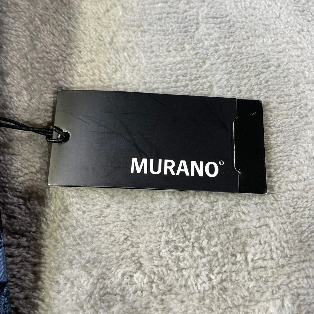 Murano Tie Necktie Blue Black Leaf Metallic Hand Finished 100 Silk Office Career